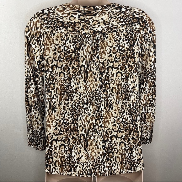 2x Merona Leopard Print Blouse Long Sleeve Button Down Front Plus - Picture 5 of 9